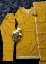 Roman Silk Mustard Festival Wear Mirror Work Readymade Straight Suit